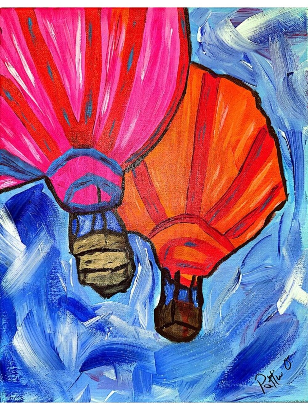 Hand Painted Contemporary 11x14 Hot Air Balloon Acrylic Canvas Wall Decor Signed